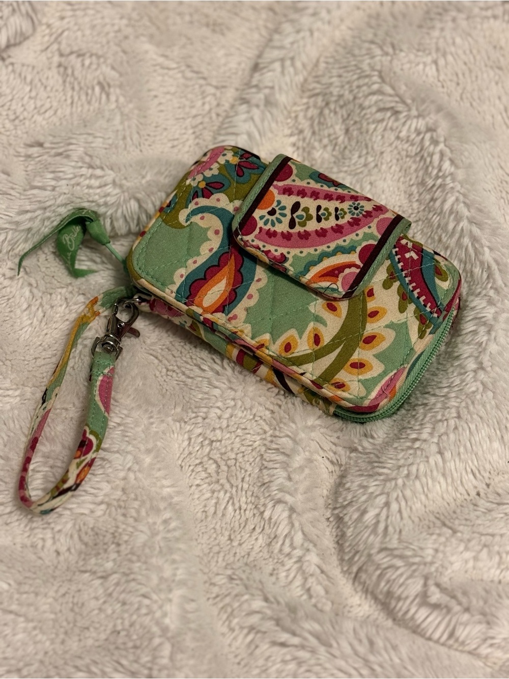 Vera Bradley Mint Green Paisley Quilted Wristlet Wallet